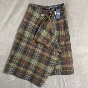 Polo Ralph Lauren Womens Plaid Herringbone Wool Buckle Skirt Size 4 NEW